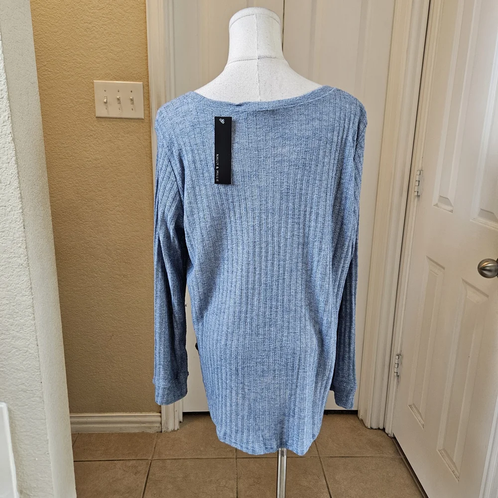 Nally & Millie Ribbed Knit Long Sleeve Top – Blue – Size L/XL NWT - Picture 3 of 11
